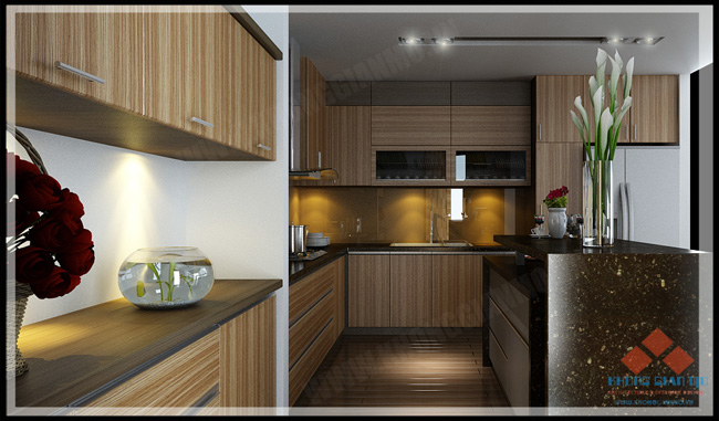 Thiết kế nội thất chung cư TSQ - Phối cảnh phòng bếp-v2